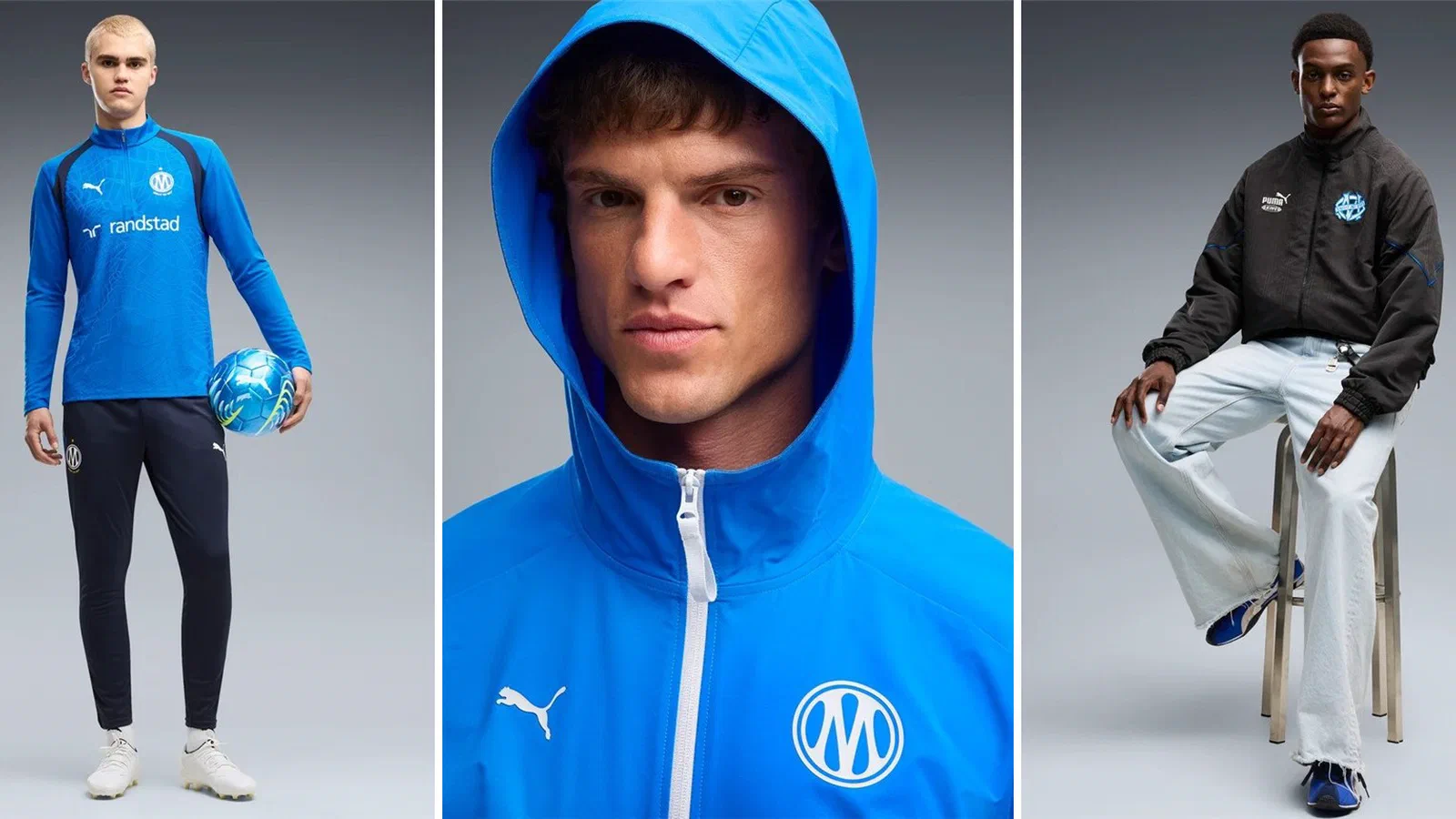 Collection d'entraînement OM 2026/27 de Puma : haut d'entraînement bleu roi, veste à capuche PUMATECH et veste King Archive