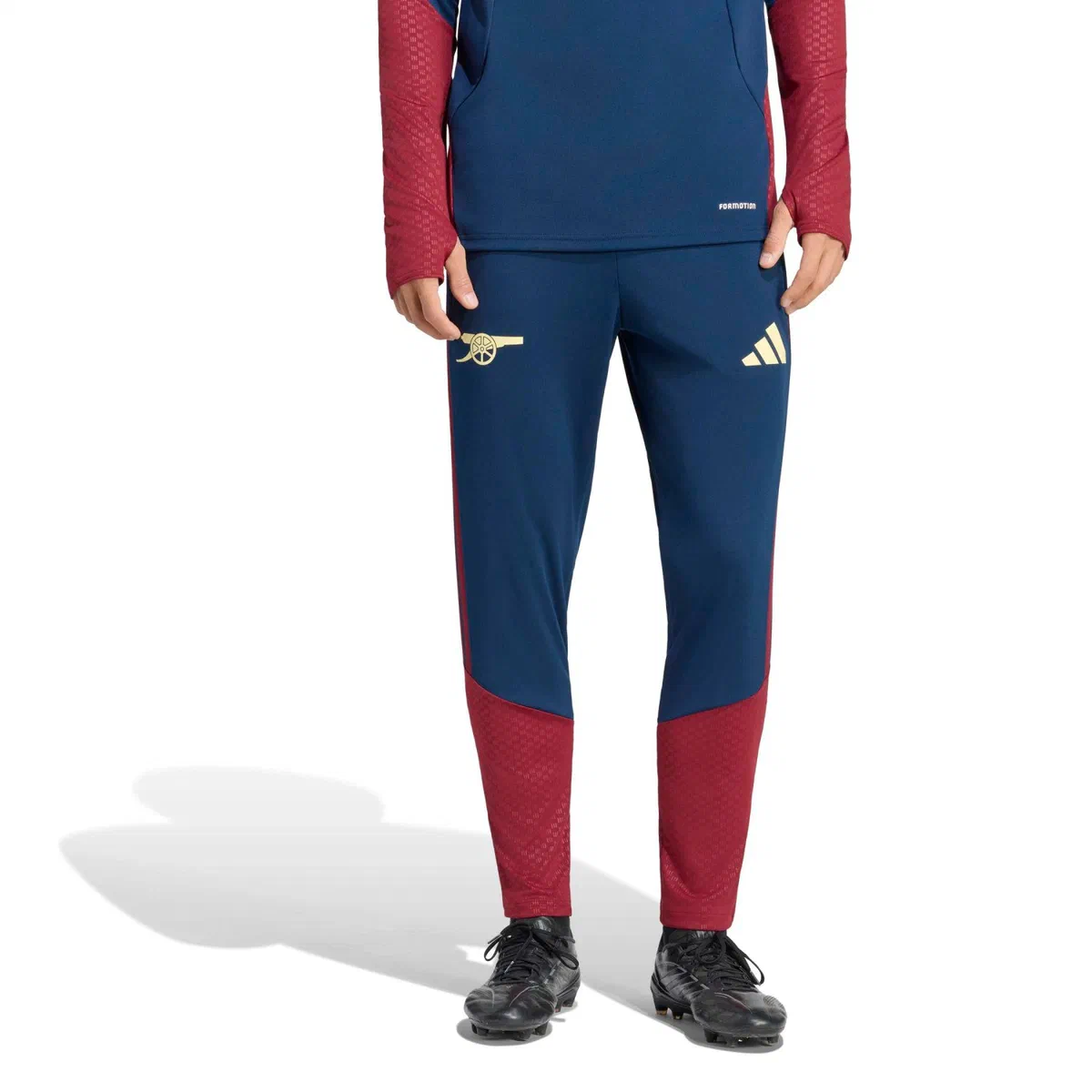 Pantalon Arsenal bleu, bas de jambe rouge et bandes rouges