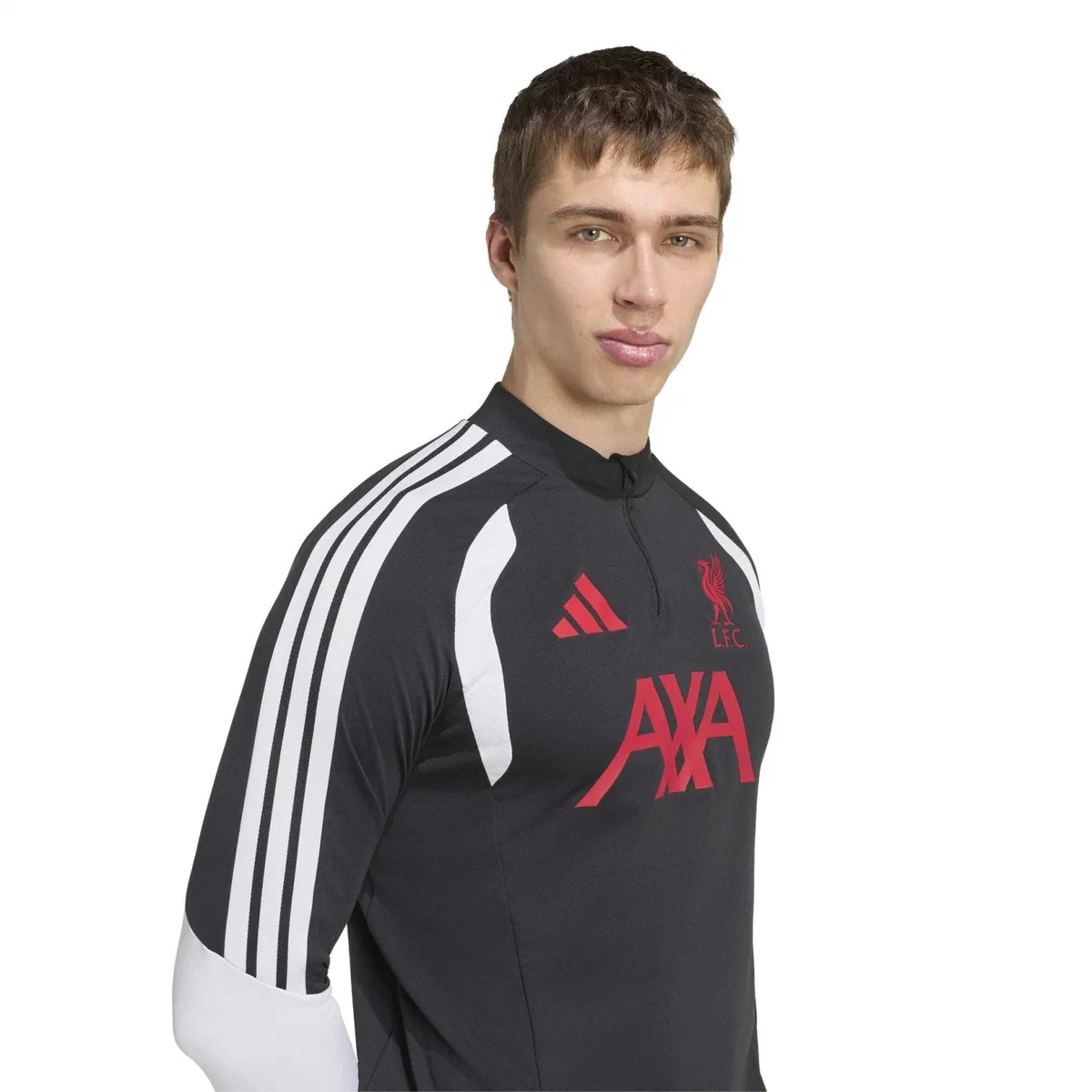 Sweat d’entraînement Liverpool noir, manches blanches, sponsor rouge