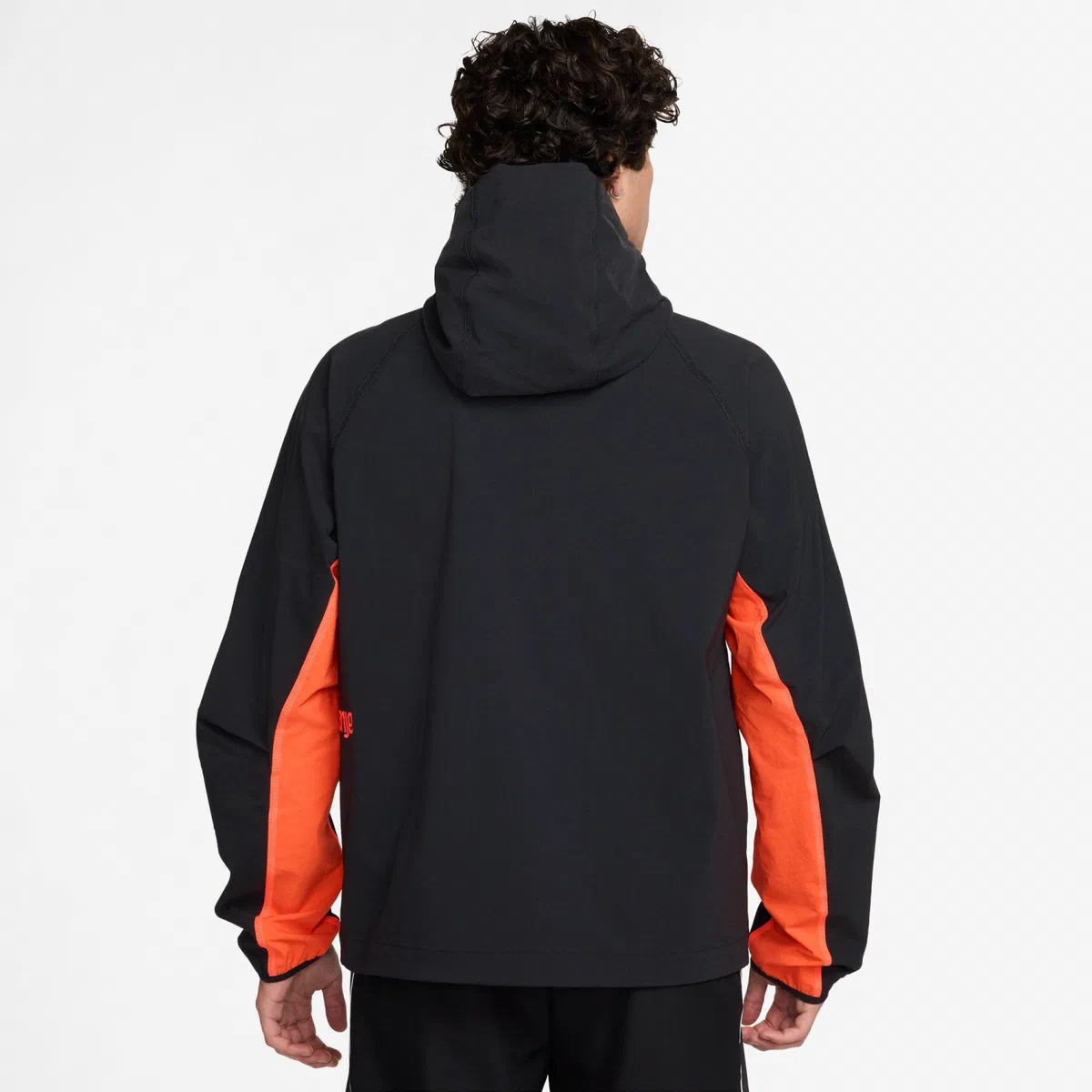 Veste tissée noire des Pays-Bas de dos, bandes orange sur les flancs