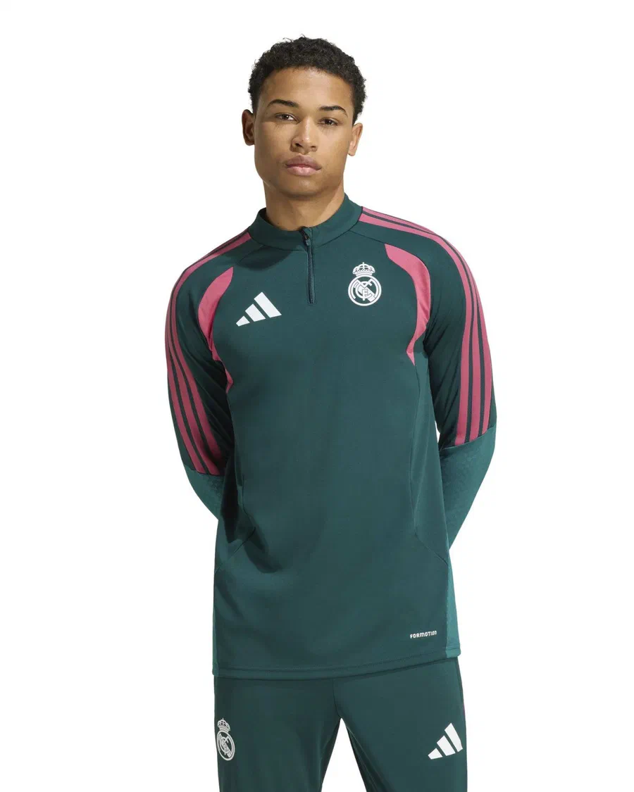 Mannequin en sweat zippé vert sapin du Real Madrid, bandes roses sur les épaules